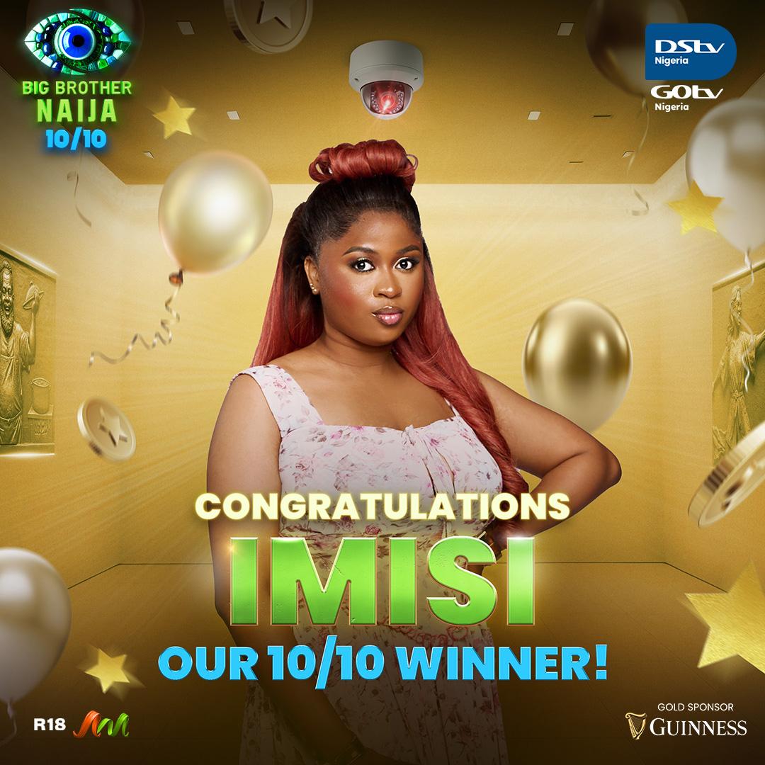 A queen has been crowned as Imisi wins Big Brother Naija season 10